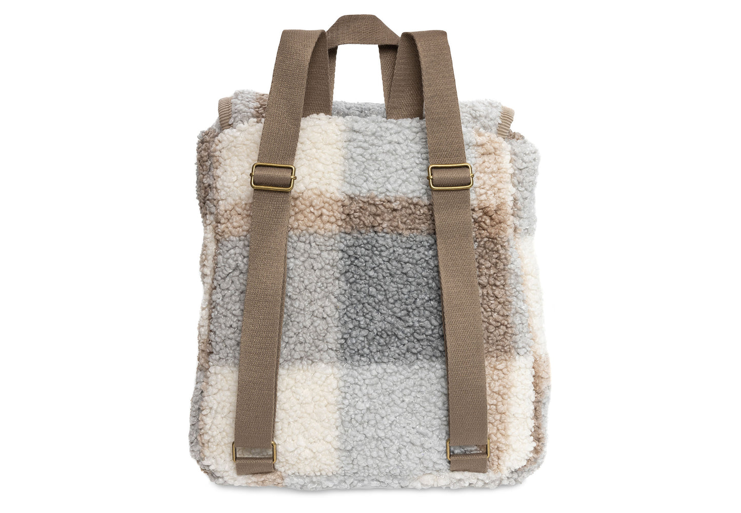Kinderrugzakje | Check boucle | Gepersonaliseerd | Jollein | Grijs met bruin