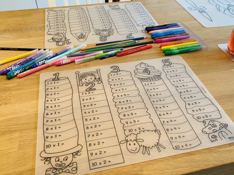 Herkleurbare placemat - Tafels leren 1 t/m 5