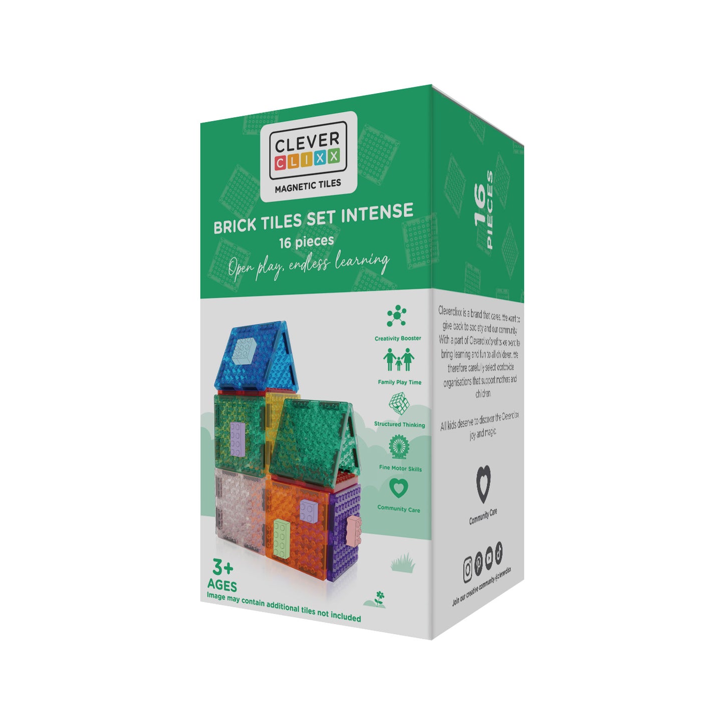 Magnetische tegels | Brick tiles | Cleverclixx | Te combineren met lego & duplo | 16 stuks