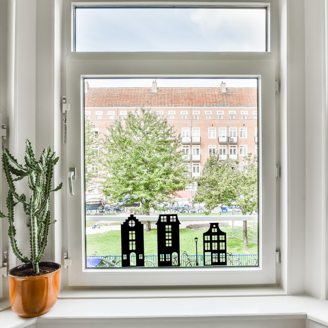 Herbruikbare raamstickers - Grachtenpand basis straat