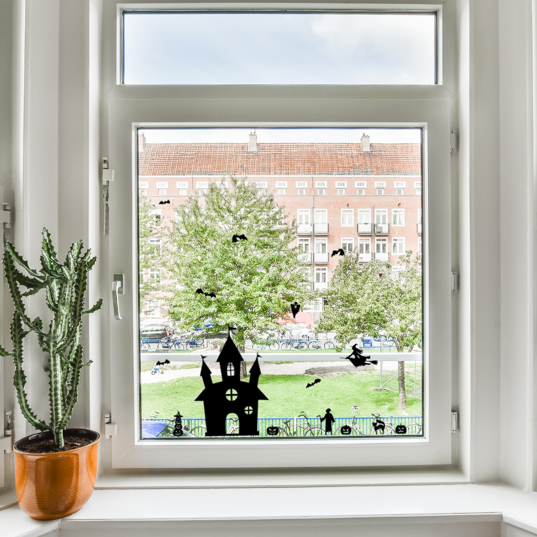 Herbruikbare raamstickers - Grachtenpand uitbreiding halloween