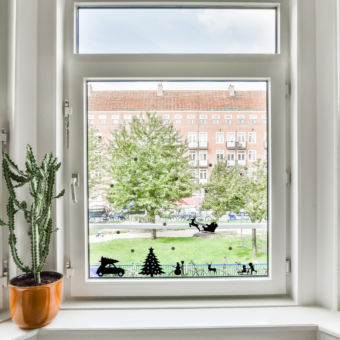 Herbruikbare raamstickers - Grachtenpand uitbreiding Kerst