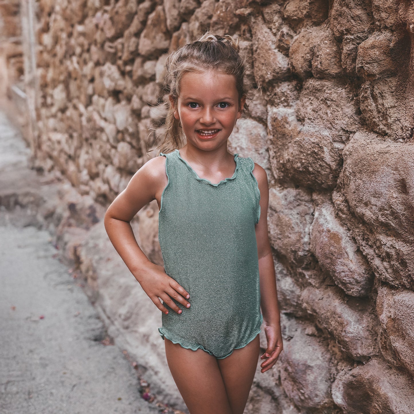 Salted Stories | Badpak voor meisjes - glitter green bay | Maat 74-80