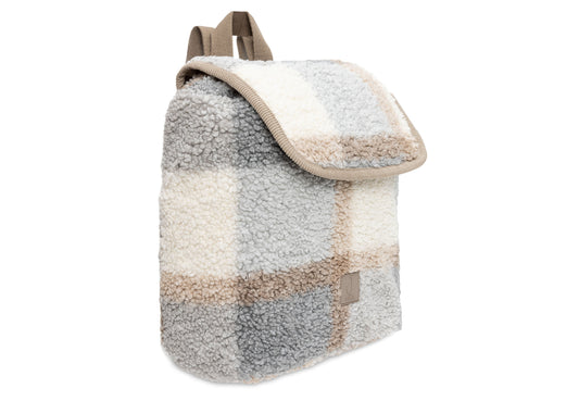 Kinderrugzakje | Check boucle | Gepersonaliseerd | Jollein | Grijs met bruin