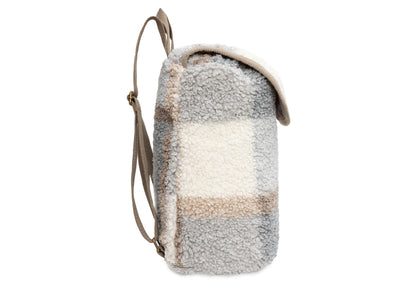 Kinderrugzakje | Check boucle | Gepersonaliseerd | Jollein | Grijs met bruin