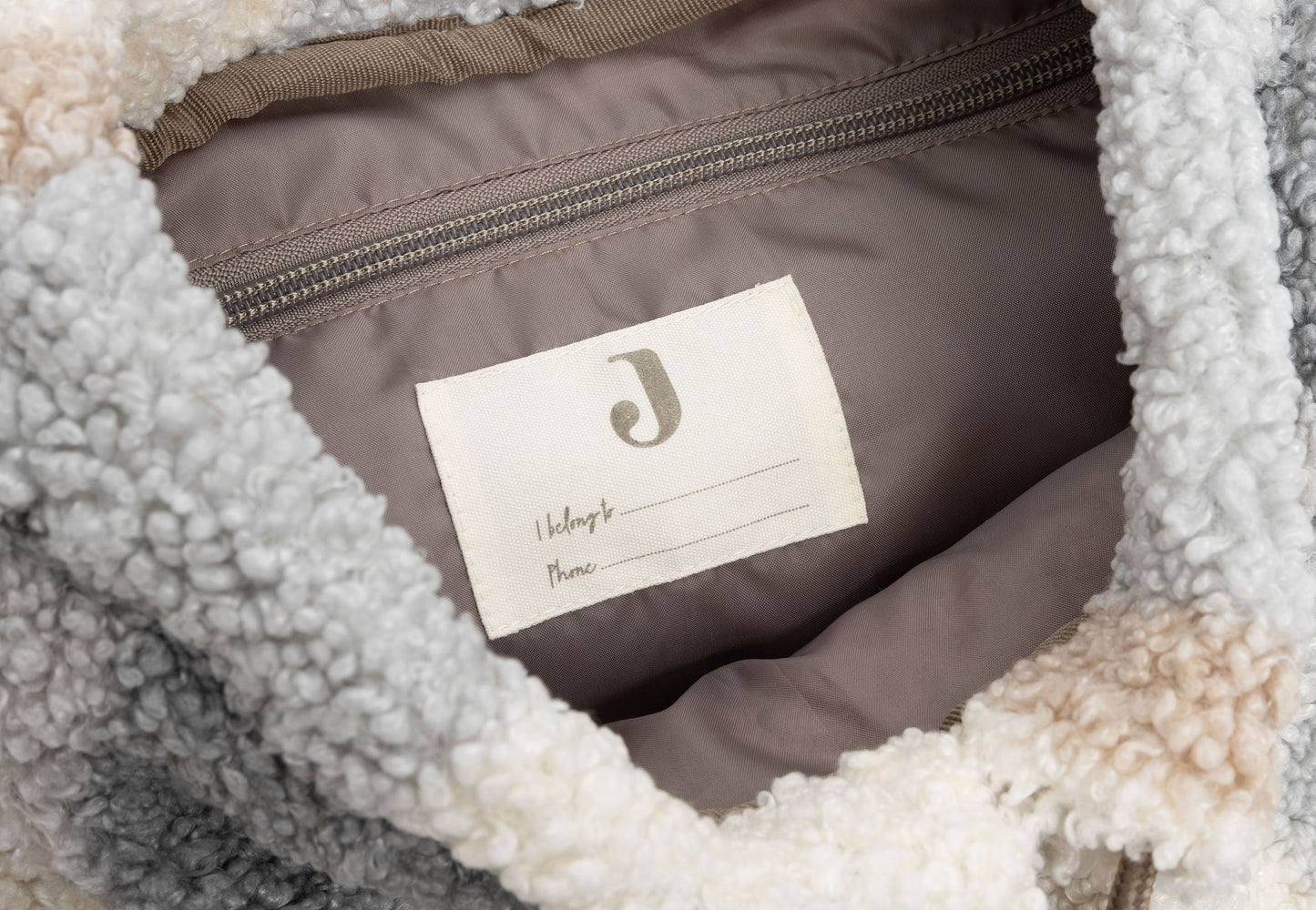 Kinderrugzakje | Check boucle | Gepersonaliseerd | Jollein | Grijs met bruin