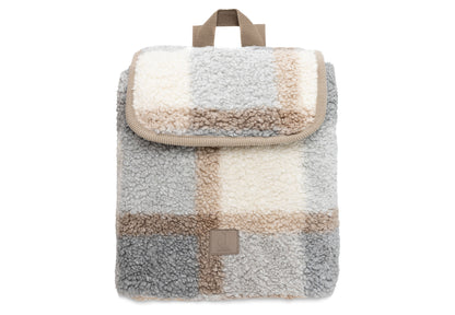 Kinderrugzakje | Check boucle | Gepersonaliseerd | Jollein | Grijs met bruin