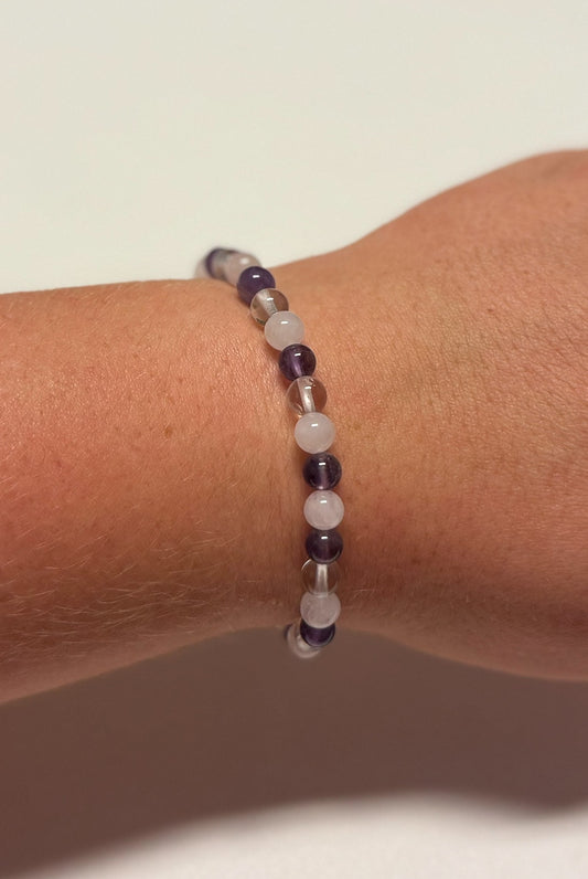 Gouden driehoek armband | Amethist - Rozenkwarts - Bergkristal | 6 mm