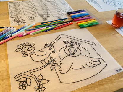 Herkleurbare placemats | Merel en vogelhuisje