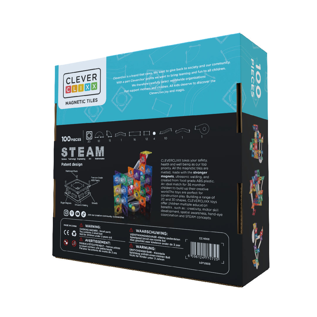 Magnetische tegels | Ball run dazzling lights | Intense | Cleverclixx | 100 stuks