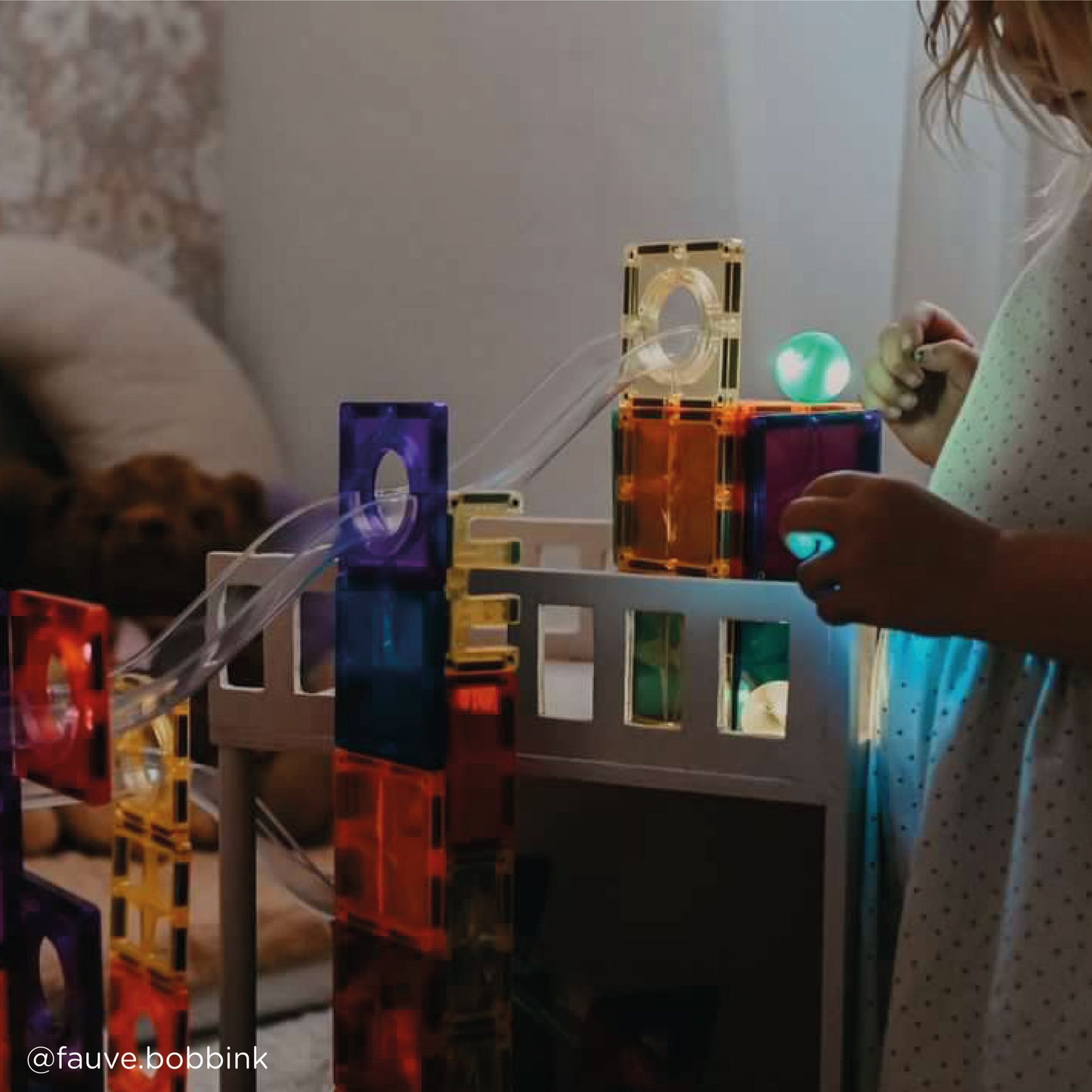 Magnetische tegels | Ball run dazzling lights | Intense | Cleverclixx | 100 stuks