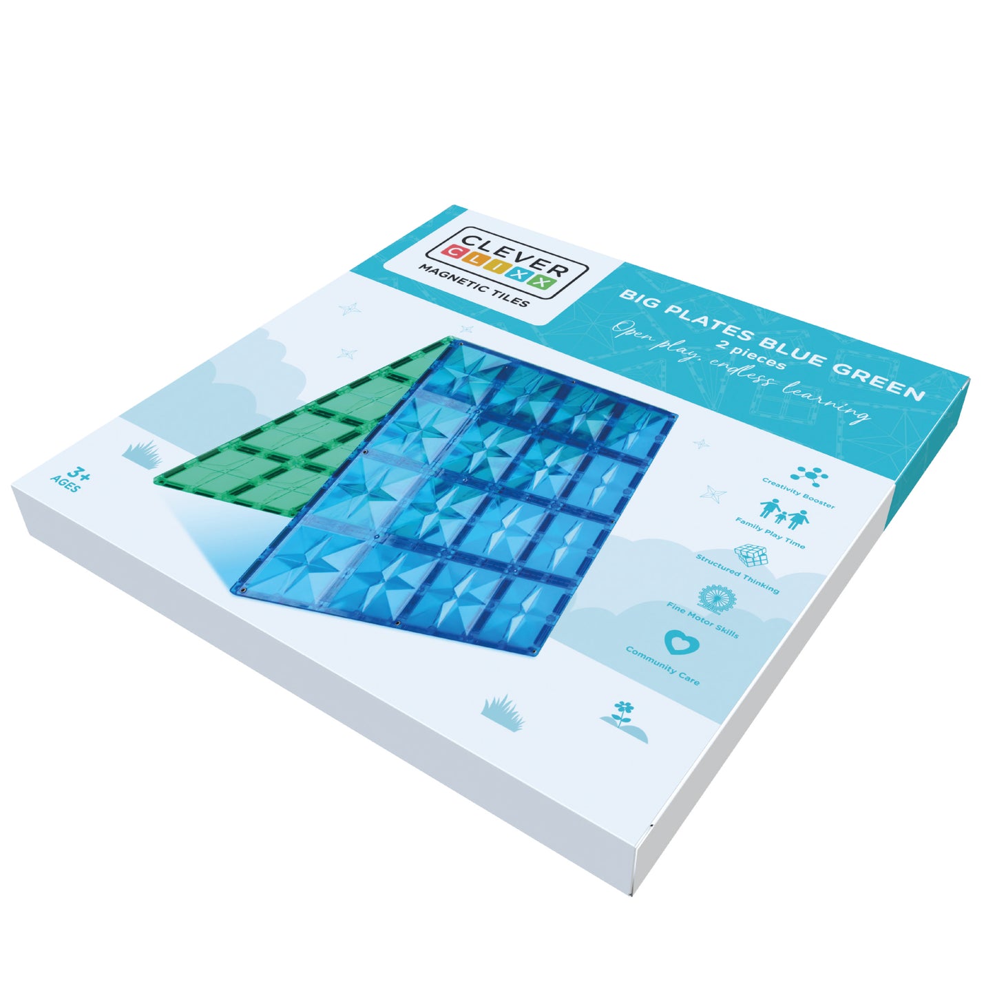 Magnetische tegels | Big plates | Blue & Green | Cleverclixx | 2 stuks