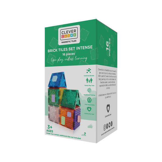 Magnetische tegels | Brick tiles | Cleverclixx | Te combineren met lego & duplo | 16 stuks