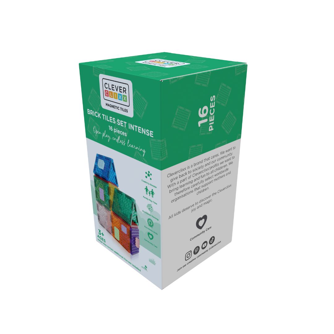 Magnetische tegels | Brick tiles | Cleverclixx | Te combineren met lego & duplo | 16 stuks