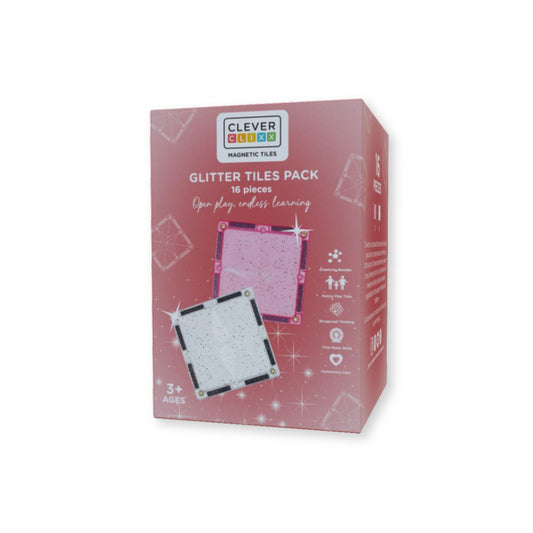 Magnetische tegels | Glitter tiles | Cleverclixx | Transparant & pink | 16 stuks