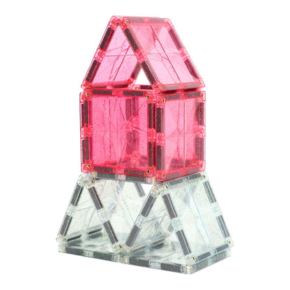 Magnetische tegels | Glitter tiles | Cleverclixx | Transparant & pink | 16 stuks