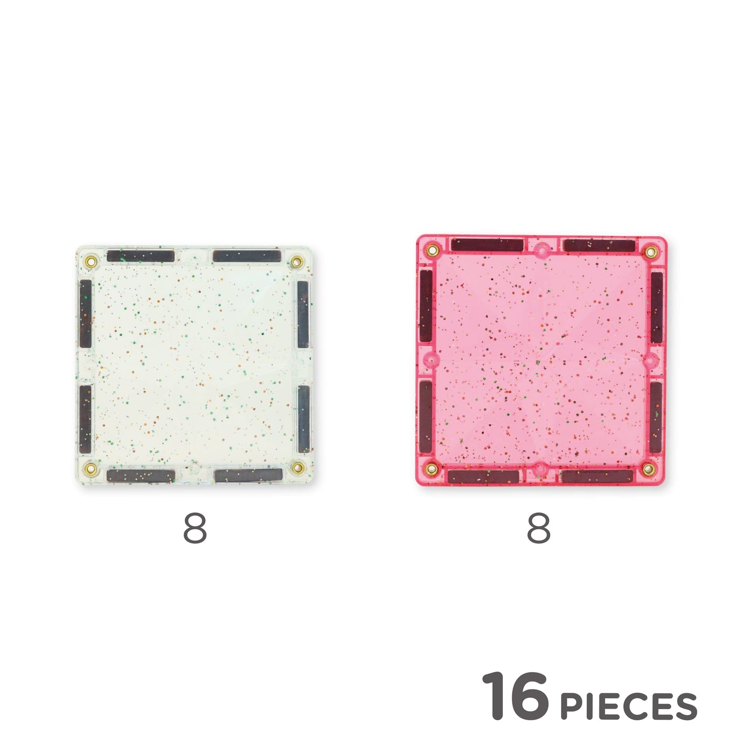 Magnetische tegels | Glitter tiles | Cleverclixx | Transparant & pink | 16 stuks
