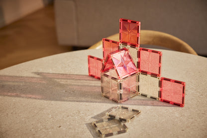 Magnetische tegels | Glitter tiles | Cleverclixx | Transparant & pink | 16 stuks
