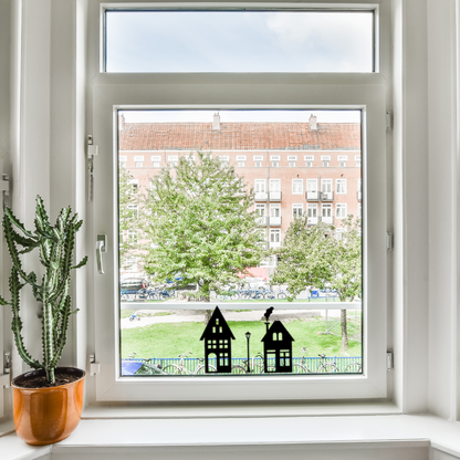 Herbruikbare raamstickers - Grachtenpand uitbreiding basis straat