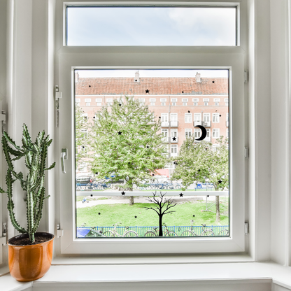 Herbruikbare raamstickers - Grachtenpand uitbreiding herfst/winter boom