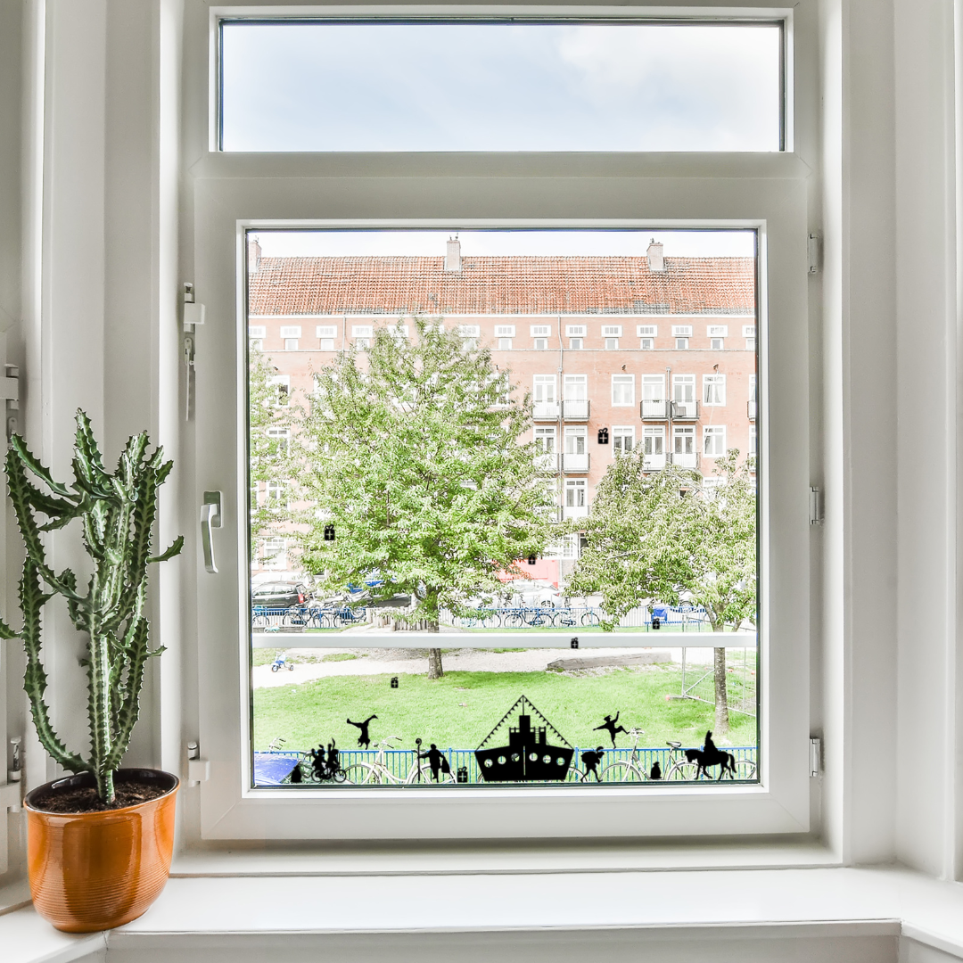 Herbruikbare raamstickers - Grachtenpand uitbreiding sint